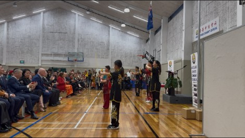 Wushu Development Trust athletes performing at the National Day flag-raising ceremony